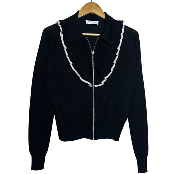 Sandro Paris Tao Ruffled Zip Up Cardigan Womens Size 3 US L Wool Romantic Luxe - Picture 4 of 11